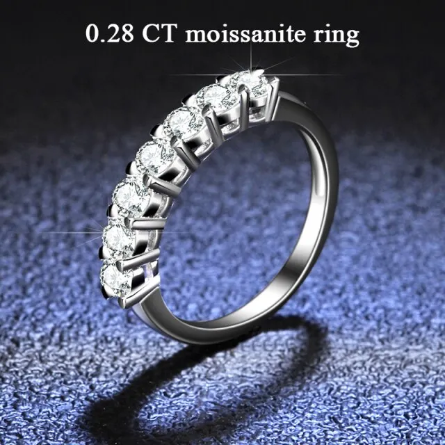 100% Real Moissanite Round Brilliant Diamond 6 Prong Bent Nail Sterling Silver Ring