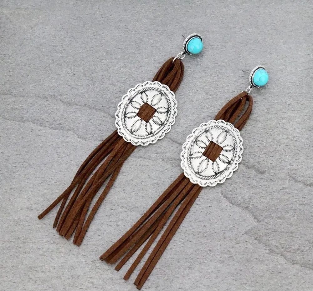 6.5” Long boho concho earrings