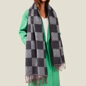 Accessorize London Women's Grey Checkerboard Woven Scarf