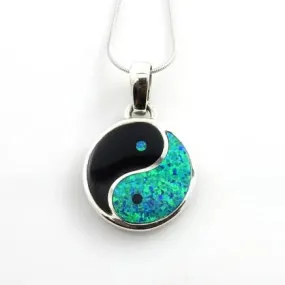 Black Onyx Opal Silver Yin-Yang Pendant