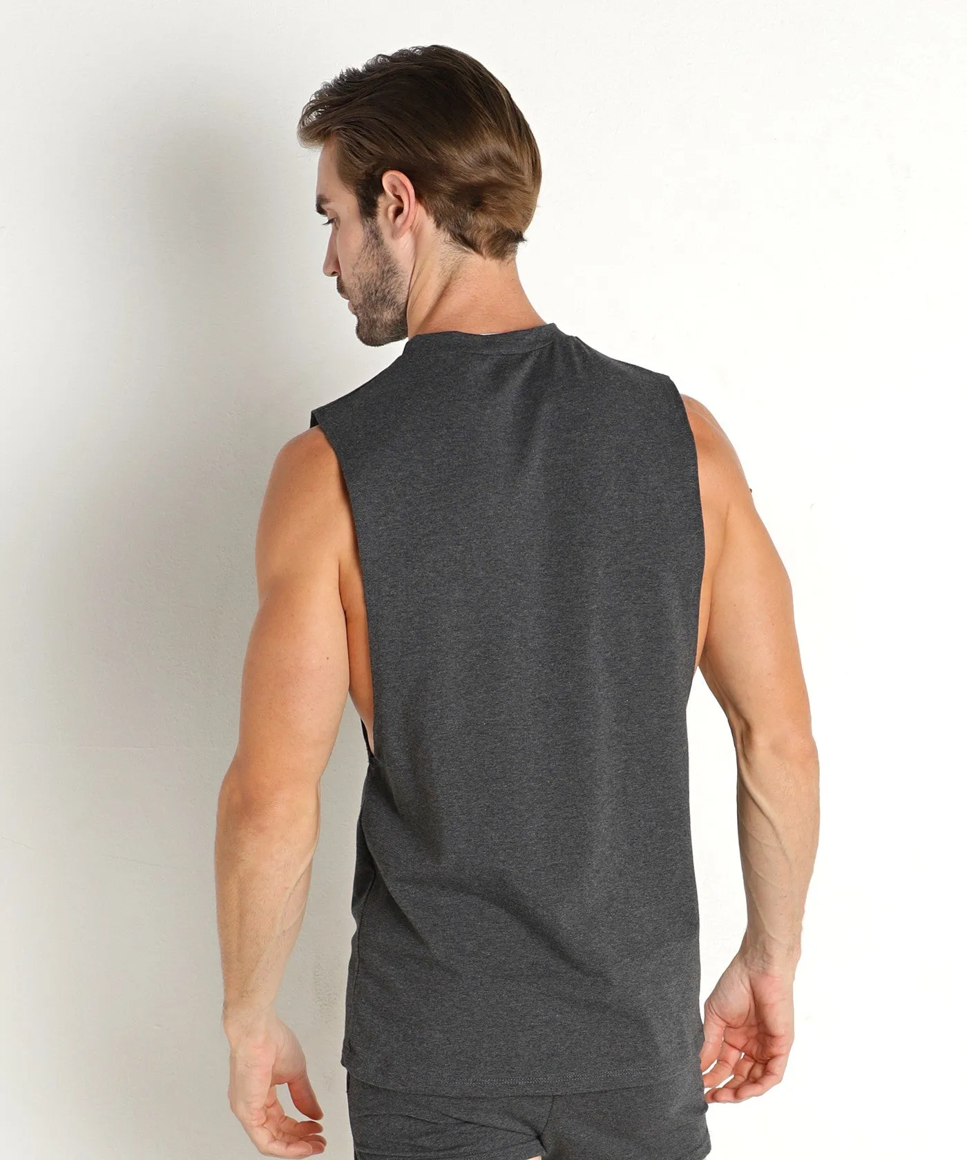 Deep Cut Out Muscle Shirt (Charcoal Heather)