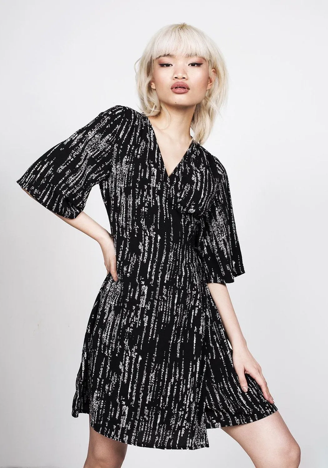 Digital Rain Wrap Dress