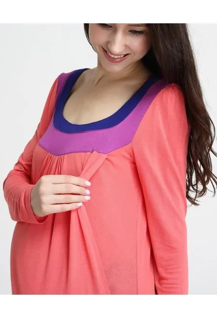 Elena Contrast Neck Maternity Top Magenta