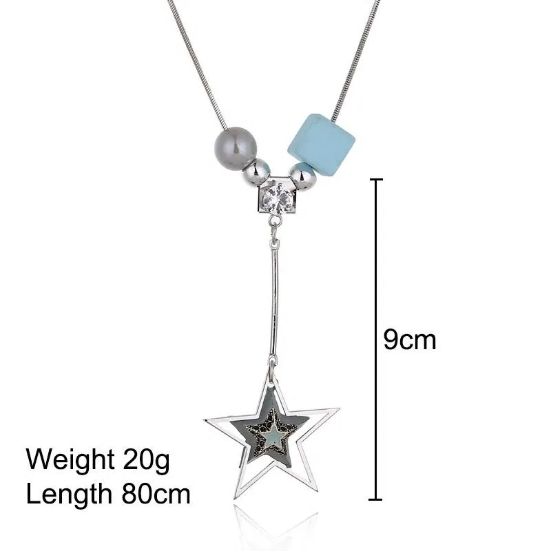 Geometric Star Wooden Long Chain Necklace