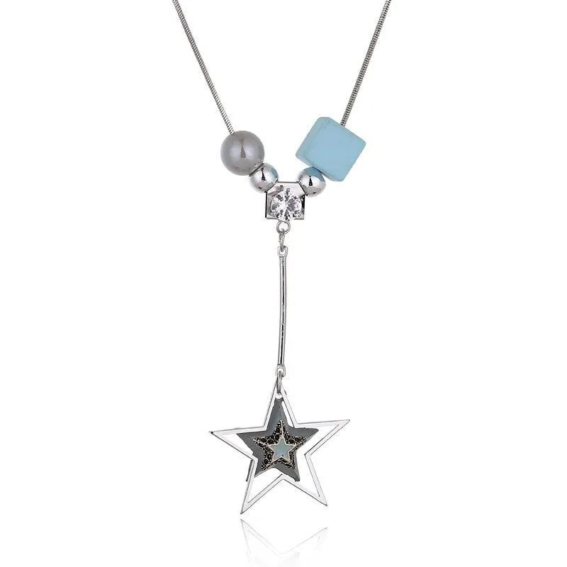 Geometric Star Wooden Long Chain Necklace