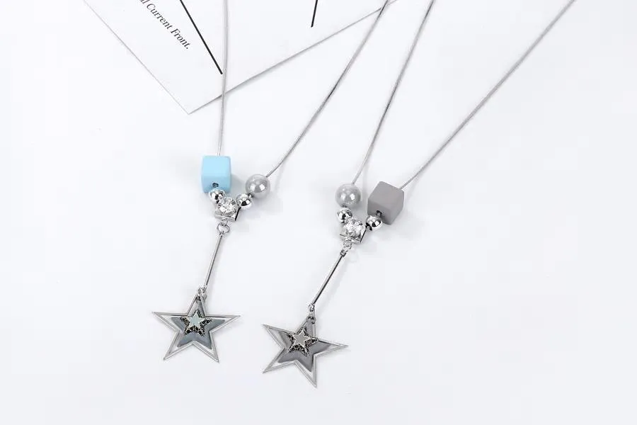 Geometric Star Wooden Long Chain Necklace