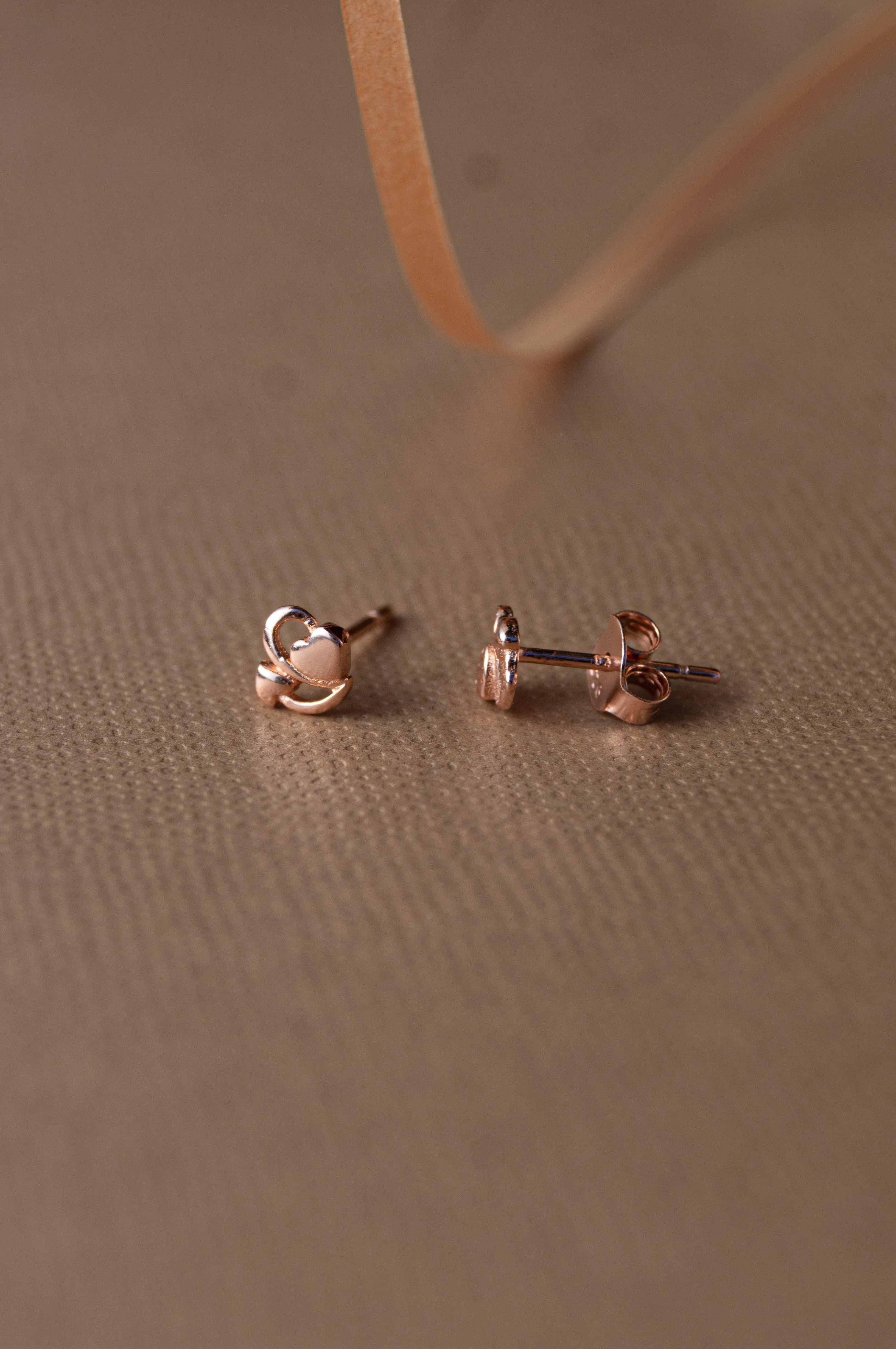 Hanging Together Hearts Rose Gold Plated Mini Sterling Silver Stud Earrings