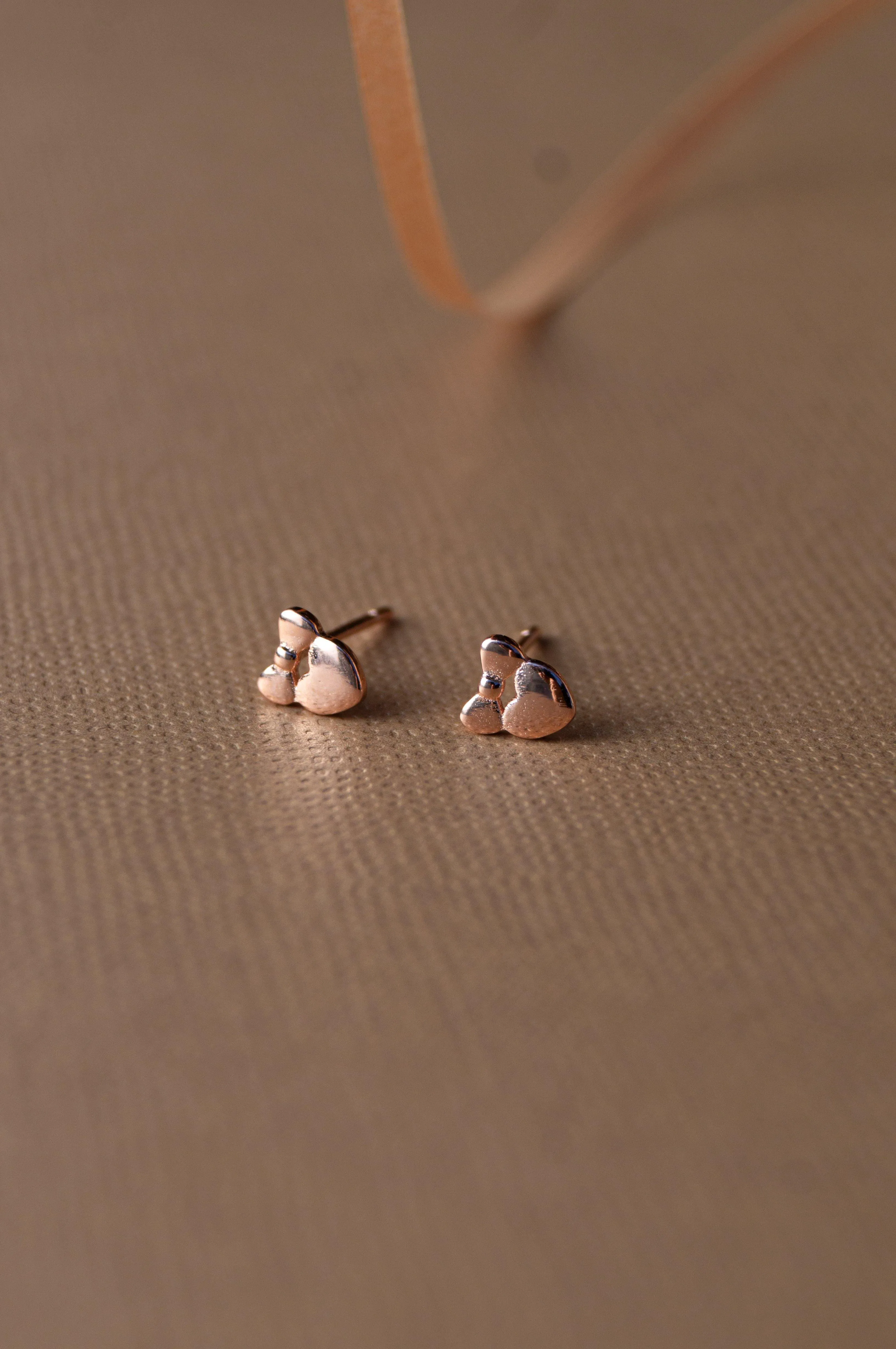 Heart With A Bow Rose Gold Plated Mini Sterling Silver Stud Earrings