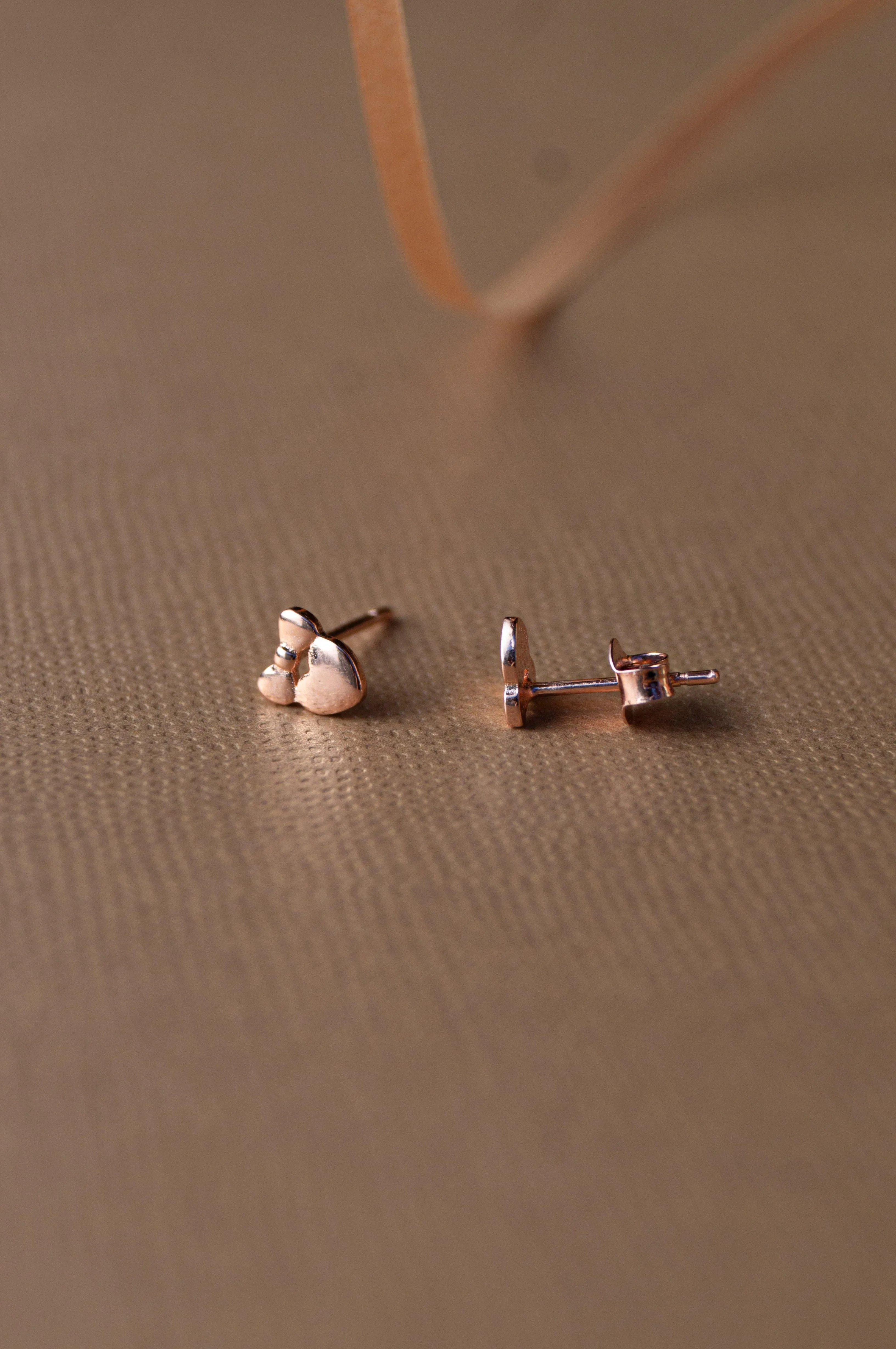 Heart With A Bow Rose Gold Plated Mini Sterling Silver Stud Earrings