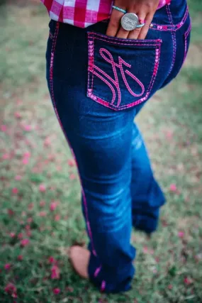 Hitchley & Harrow Fairview High Rise Hot Pink Stitch Jeans