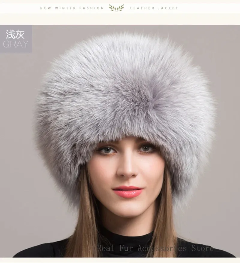 Hot Sale 100% natural Fox Fur Hat Women Cap Thick Fur Cap Winter Warm Hat Female Fashion For Women Hat With Earmuffs Hat