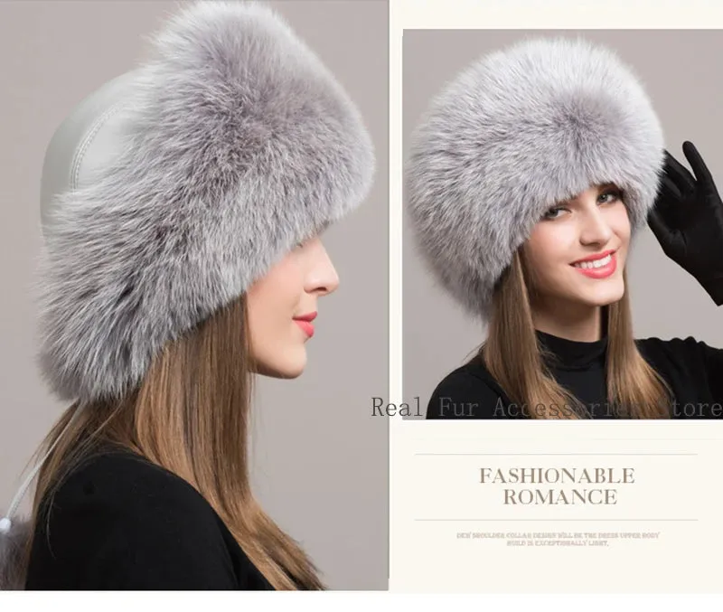 Hot Sale 100% natural Fox Fur Hat Women Cap Thick Fur Cap Winter Warm Hat Female Fashion For Women Hat With Earmuffs Hat