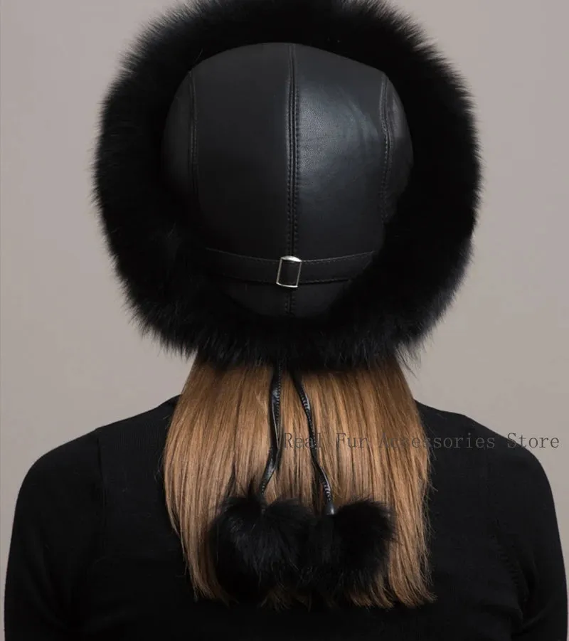 Hot Sale 100% natural Fox Fur Hat Women Cap Thick Fur Cap Winter Warm Hat Female Fashion For Women Hat With Earmuffs Hat