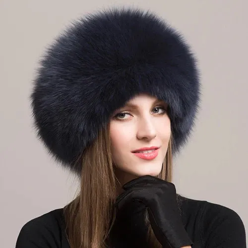 Hot Sale 100% natural Fox Fur Hat Women Cap Thick Fur Cap Winter Warm Hat Female Fashion For Women Hat With Earmuffs Hat