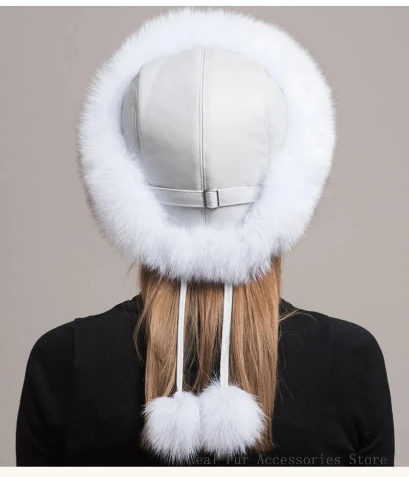 Hot Sale 100% natural Fox Fur Hat Women Cap Thick Fur Cap Winter Warm Hat Female Fashion For Women Hat With Earmuffs Hat