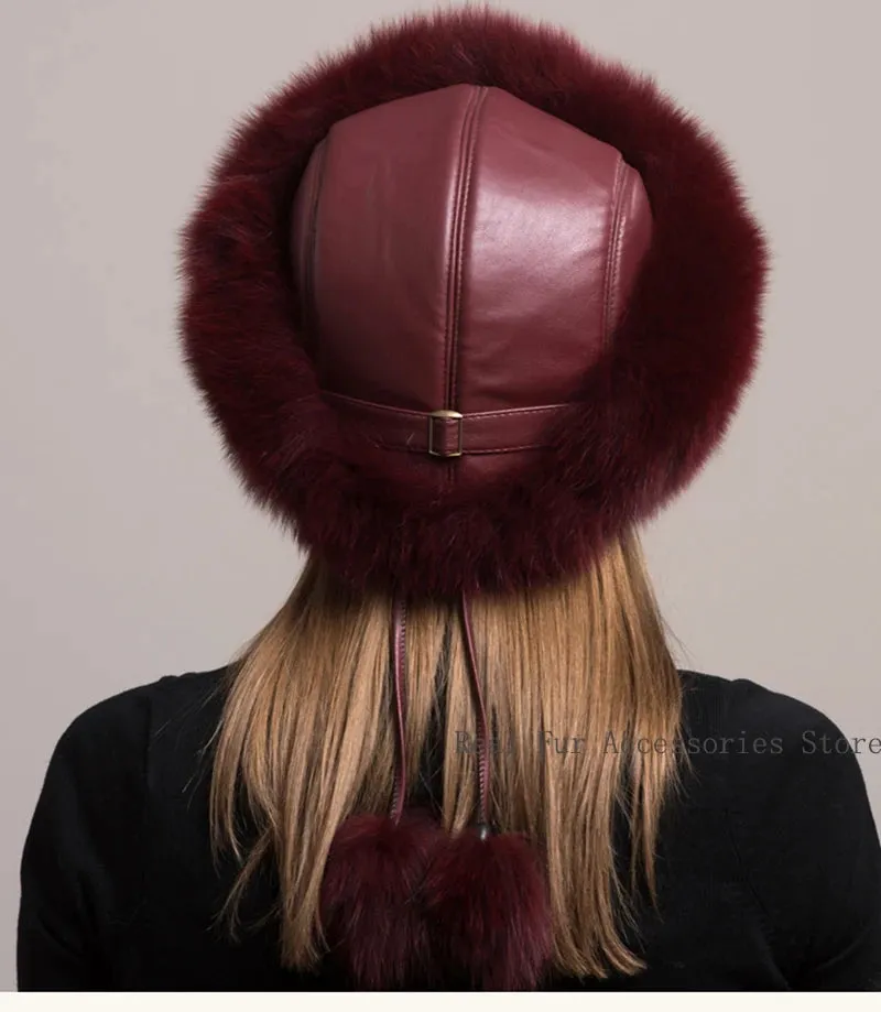 Hot Sale 100% natural Fox Fur Hat Women Cap Thick Fur Cap Winter Warm Hat Female Fashion For Women Hat With Earmuffs Hat