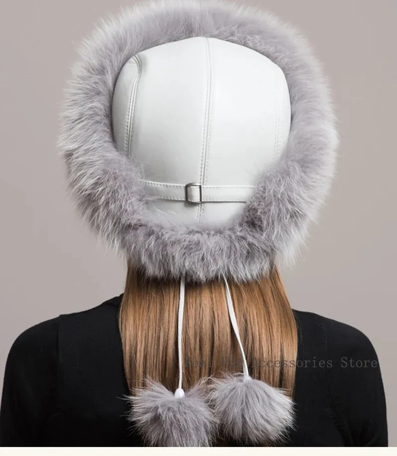 Hot Sale 100% natural Fox Fur Hat Women Cap Thick Fur Cap Winter Warm Hat Female Fashion For Women Hat With Earmuffs Hat