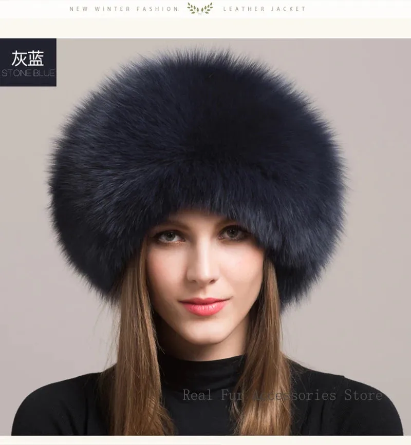 Hot Sale 100% natural Fox Fur Hat Women Cap Thick Fur Cap Winter Warm Hat Female Fashion For Women Hat With Earmuffs Hat