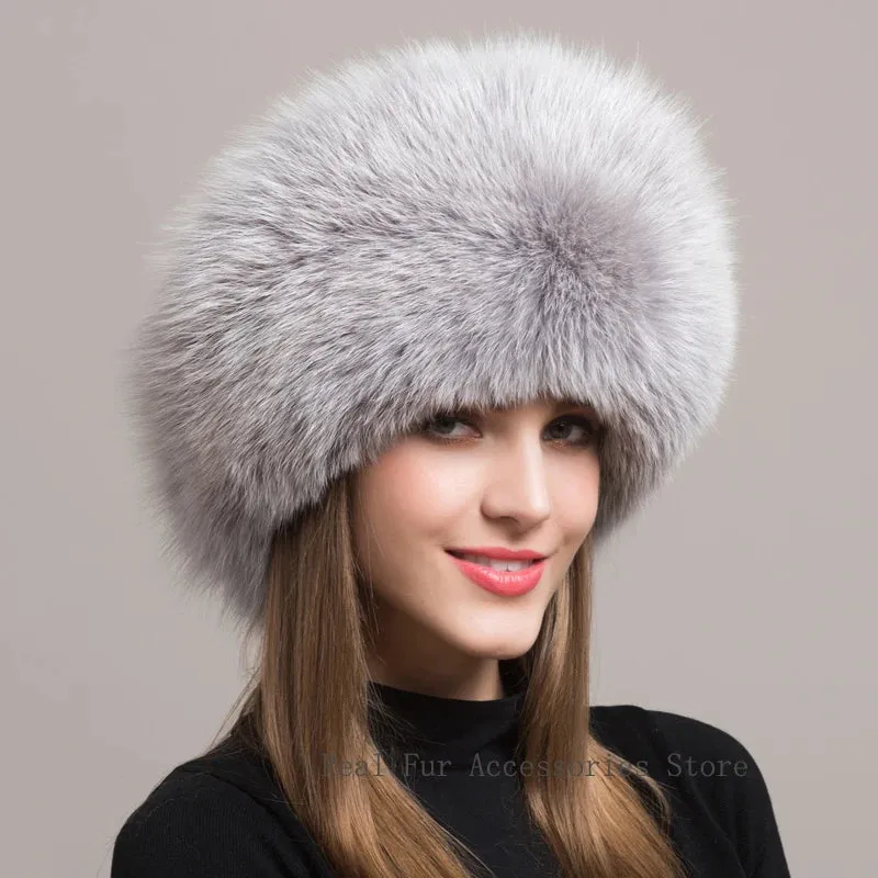 Hot Sale 100% natural Fox Fur Hat Women Cap Thick Fur Cap Winter Warm Hat Female Fashion For Women Hat With Earmuffs Hat