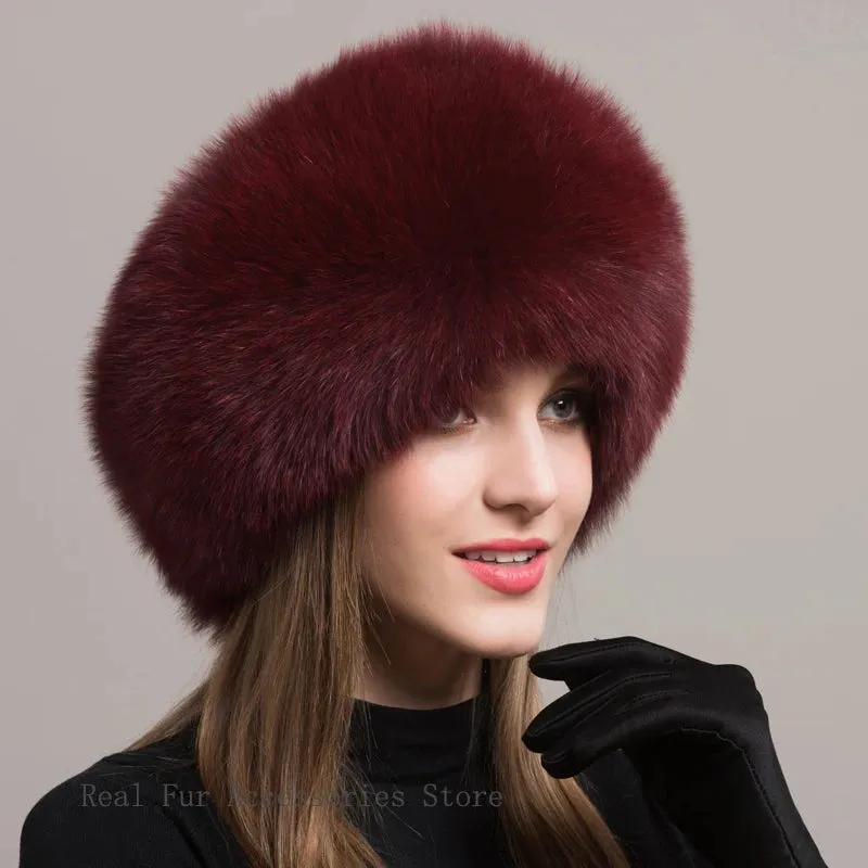 Hot Sale 100% natural Fox Fur Hat Women Cap Thick Fur Cap Winter Warm Hat Female Fashion For Women Hat With Earmuffs Hat