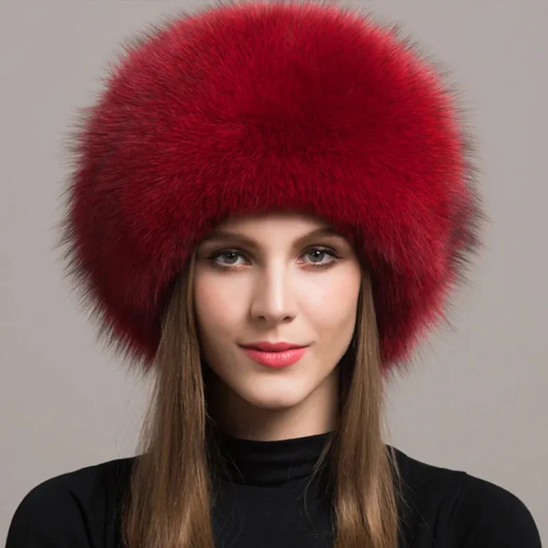 Hot Sale 100% natural Fox Fur Hat Women Cap Thick Fur Cap Winter Warm Hat Female Fashion For Women Hat With Earmuffs Hat