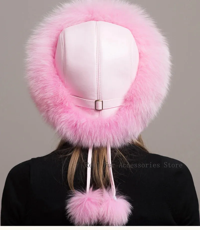 Hot Sale 100% natural Fox Fur Hat Women Cap Thick Fur Cap Winter Warm Hat Female Fashion For Women Hat With Earmuffs Hat