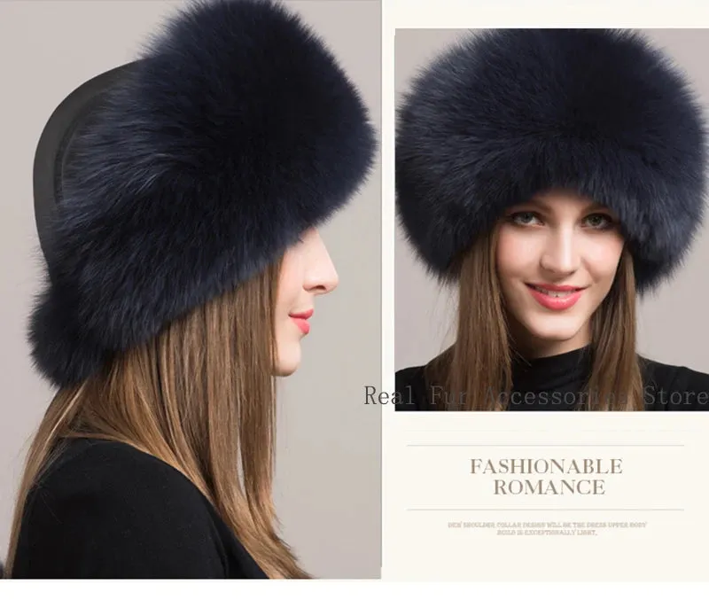 Hot Sale 100% natural Fox Fur Hat Women Cap Thick Fur Cap Winter Warm Hat Female Fashion For Women Hat With Earmuffs Hat