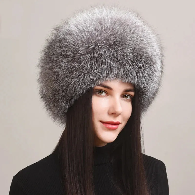 Hot Sale 100% natural Fox Fur Hat Women Cap Thick Fur Cap Winter Warm Hat Female Fashion For Women Hat With Earmuffs Hat