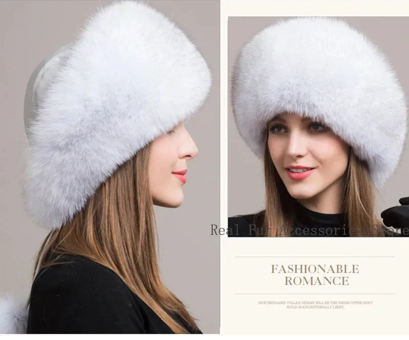 Hot Sale 100% natural Fox Fur Hat Women Cap Thick Fur Cap Winter Warm Hat Female Fashion For Women Hat With Earmuffs Hat