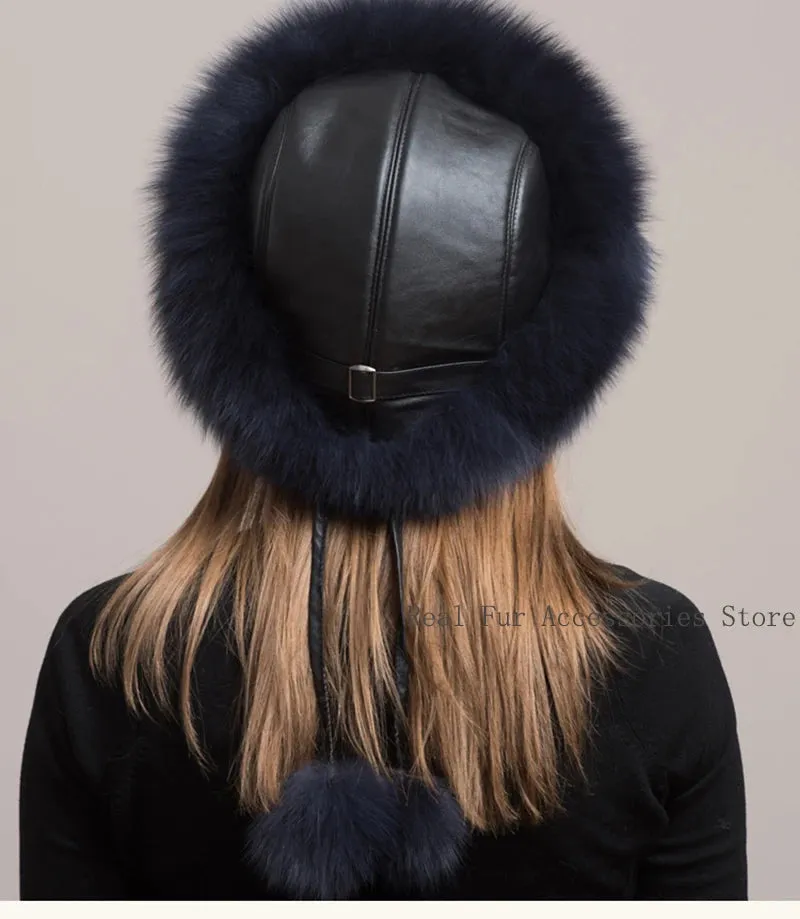 Hot Sale 100% natural Fox Fur Hat Women Cap Thick Fur Cap Winter Warm Hat Female Fashion For Women Hat With Earmuffs Hat