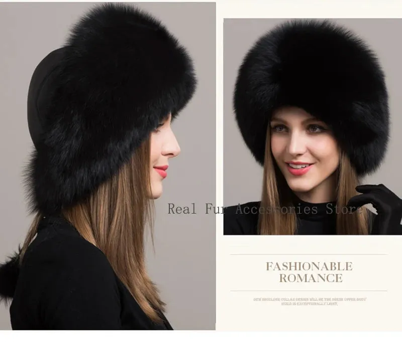 Hot Sale 100% natural Fox Fur Hat Women Cap Thick Fur Cap Winter Warm Hat Female Fashion For Women Hat With Earmuffs Hat