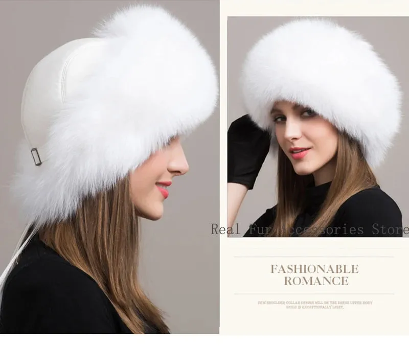 Hot Sale 100% natural Fox Fur Hat Women Cap Thick Fur Cap Winter Warm Hat Female Fashion For Women Hat With Earmuffs Hat