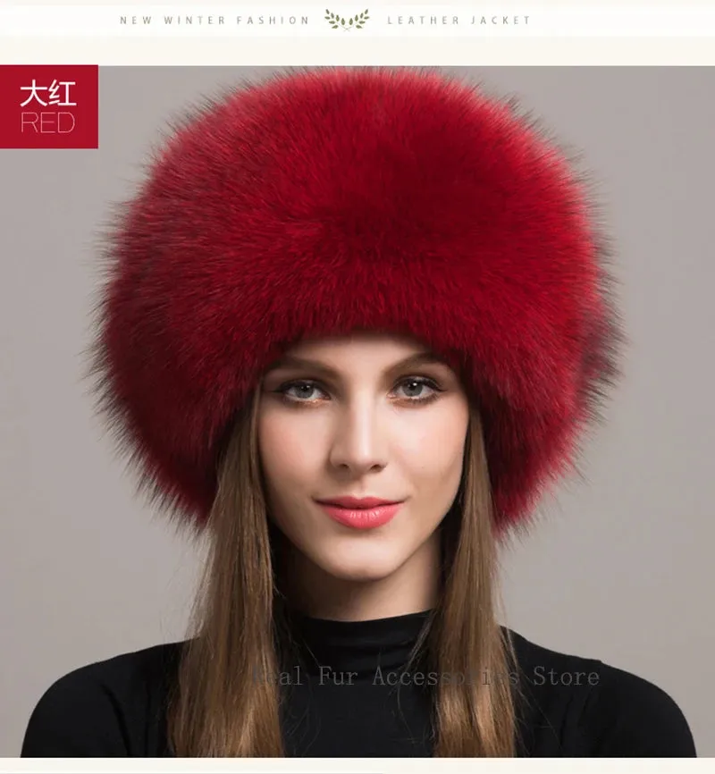 Hot Sale 100% natural Fox Fur Hat Women Cap Thick Fur Cap Winter Warm Hat Female Fashion For Women Hat With Earmuffs Hat