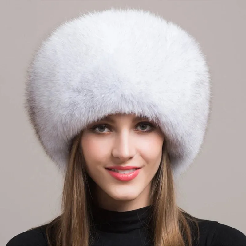 Hot Sale 100% natural Fox Fur Hat Women Cap Thick Fur Cap Winter Warm Hat Female Fashion For Women Hat With Earmuffs Hat