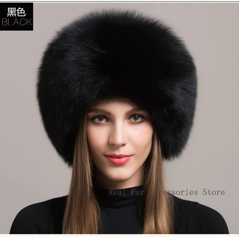 Hot Sale 100% natural Fox Fur Hat Women Cap Thick Fur Cap Winter Warm Hat Female Fashion For Women Hat With Earmuffs Hat