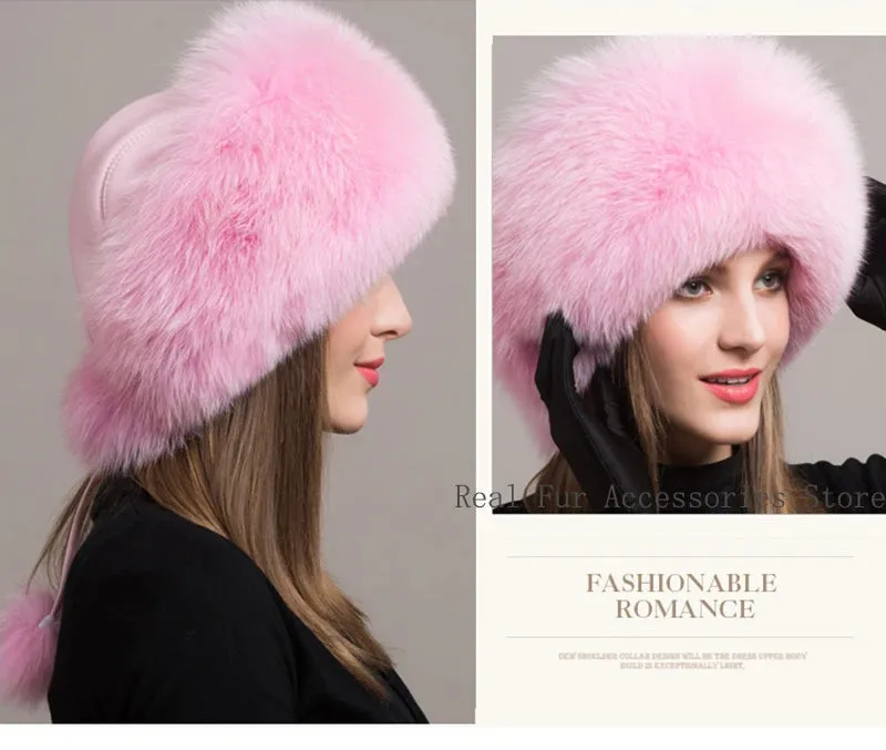 Hot Sale 100% natural Fox Fur Hat Women Cap Thick Fur Cap Winter Warm Hat Female Fashion For Women Hat With Earmuffs Hat