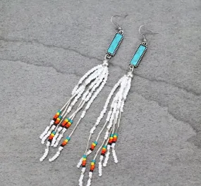 Long Beaded bar earrings    White