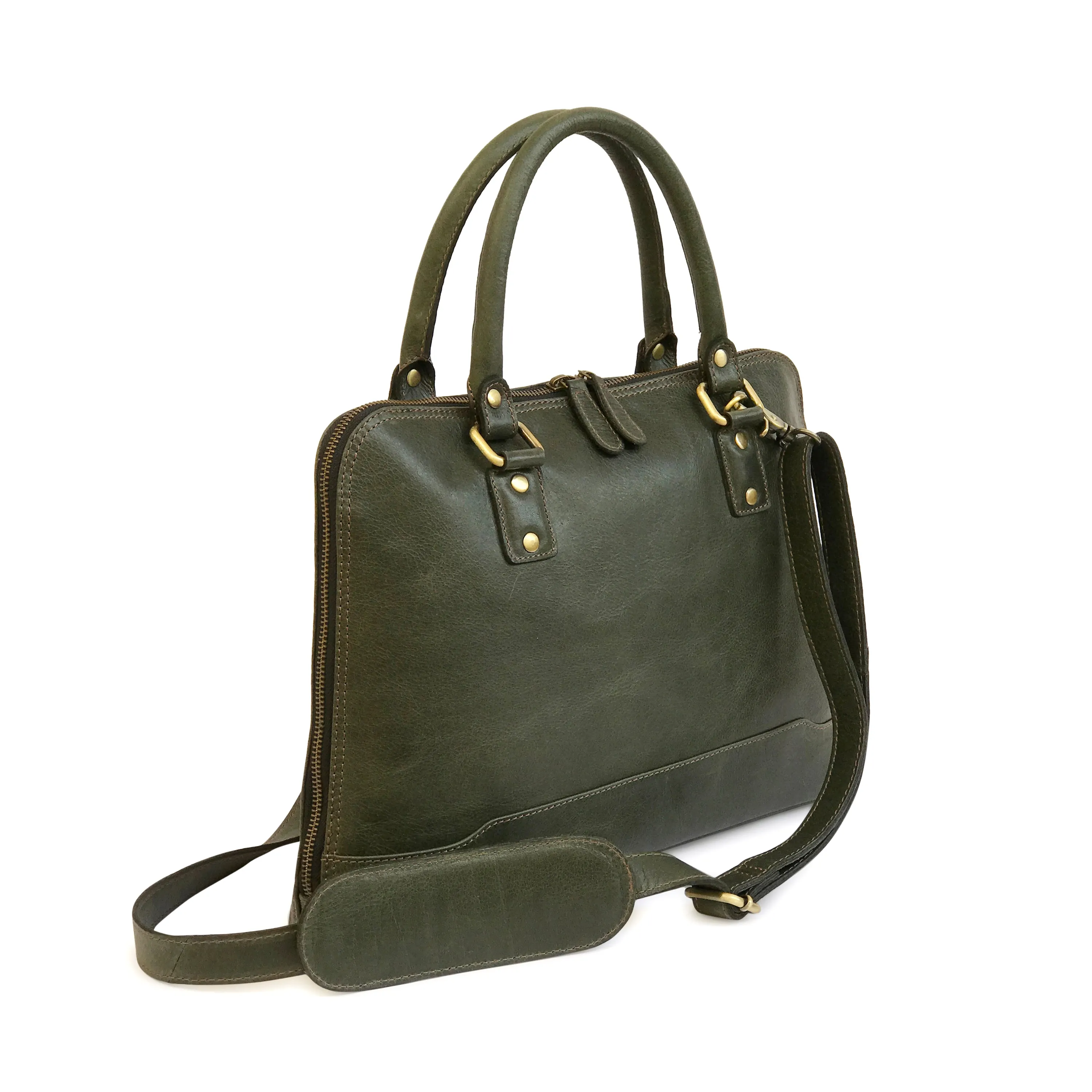 Modern Brazilian Leather Laptop Bag - Forest Green