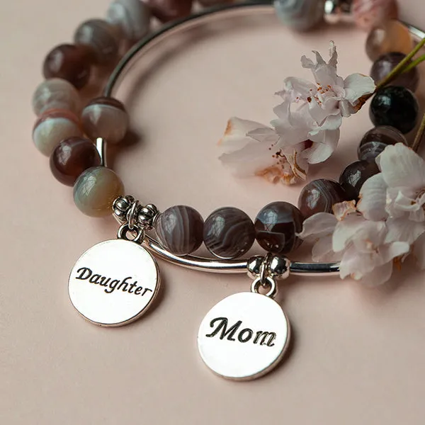 Mom | Stone Beaded Charm Bracelet | Tiffany Blue Agate