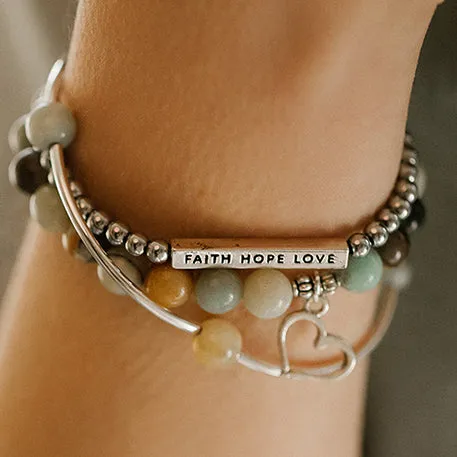 Mom | Stone Beaded Charm Bracelet | Tiffany Blue Agate