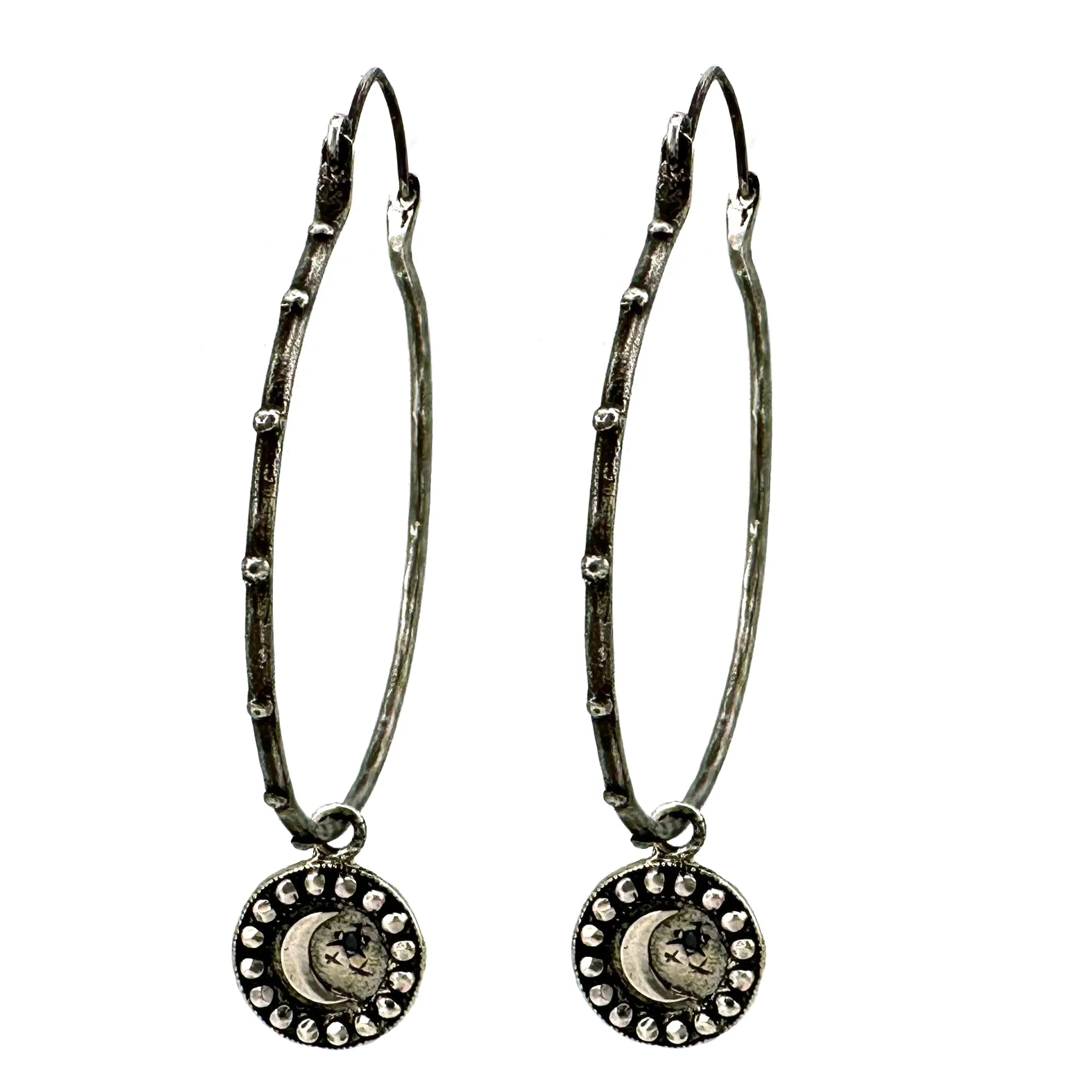 MOON Large Hoops - Riveted w/ Black Diamonds