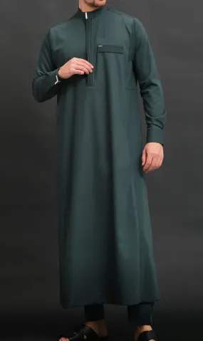 Muslim Men’s Long Thobe Kamees Bey R24 QL in Emerald Green