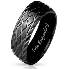 Personalized Men's Promise Ring - Racing Tire Tracks Stainless Steel