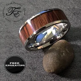 Personalized Men's Titanium Wedding Band - Silver Band With Wood Inlay