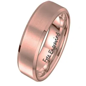 Personalized Men's Wedding Band - Beveled Brushed Rose Gold IP