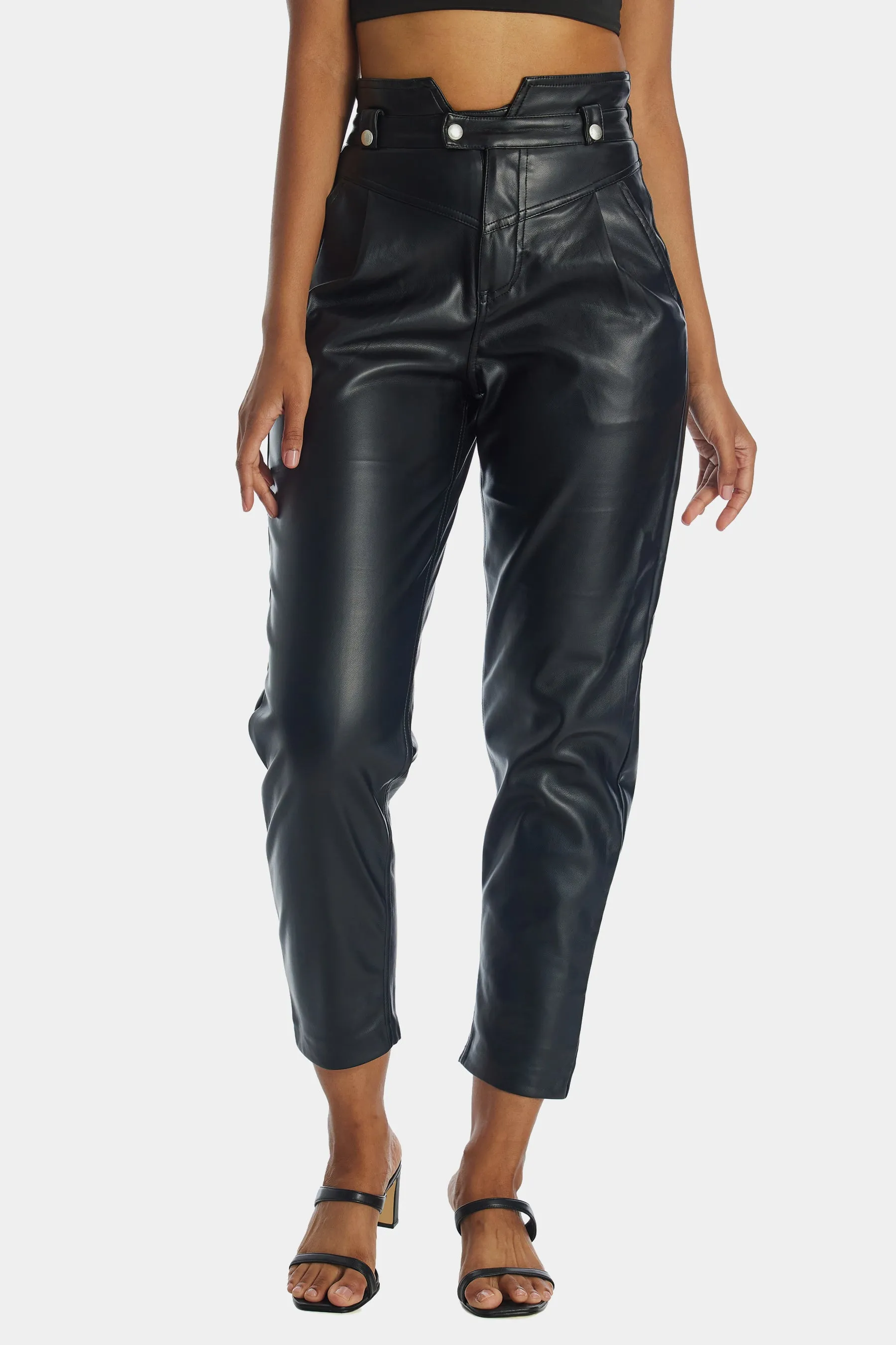 Pleather High Waisted Paperbag Pants