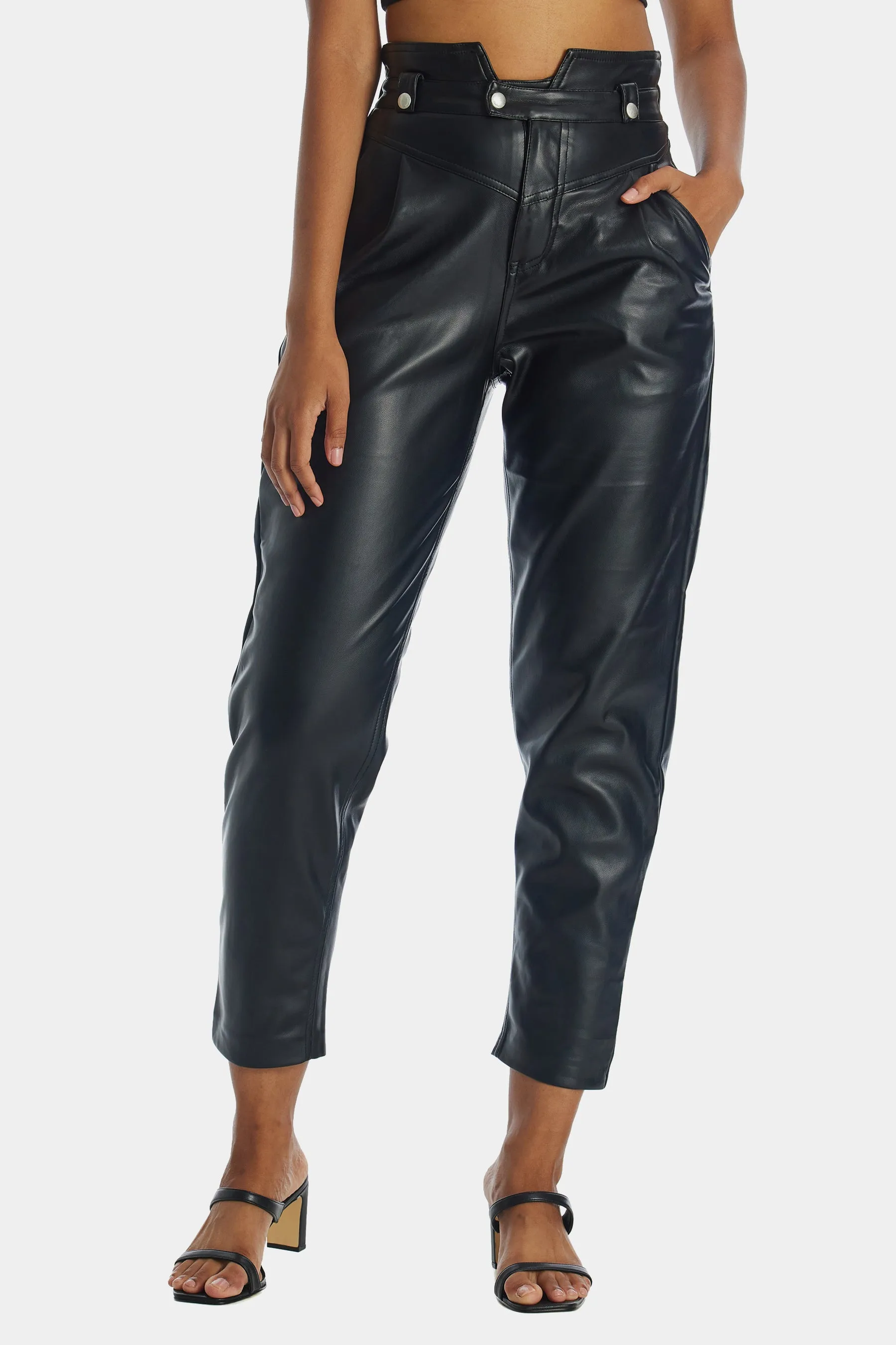 Pleather High Waisted Paperbag Pants