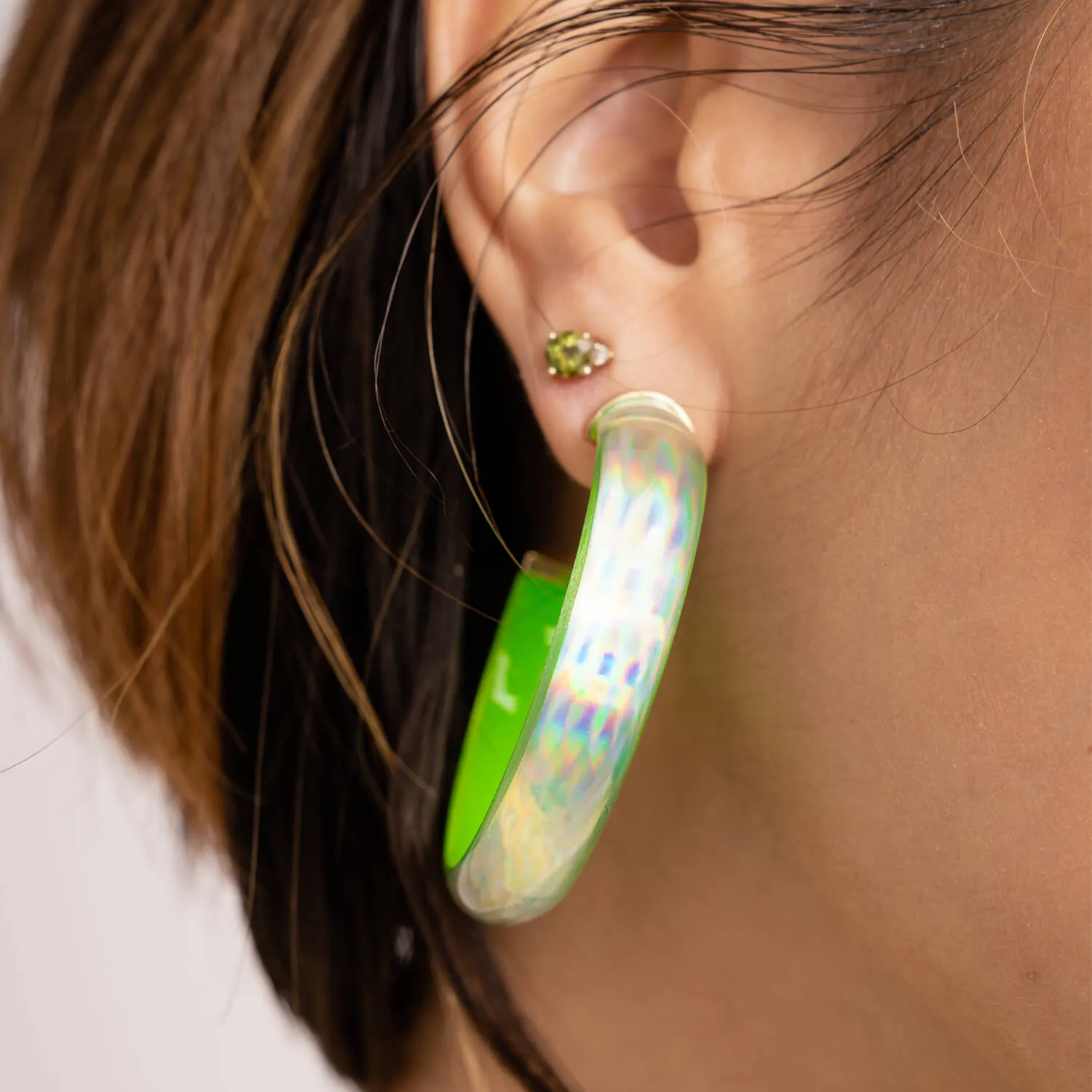 Rave Lucite Hoop Earrings in Neon Green