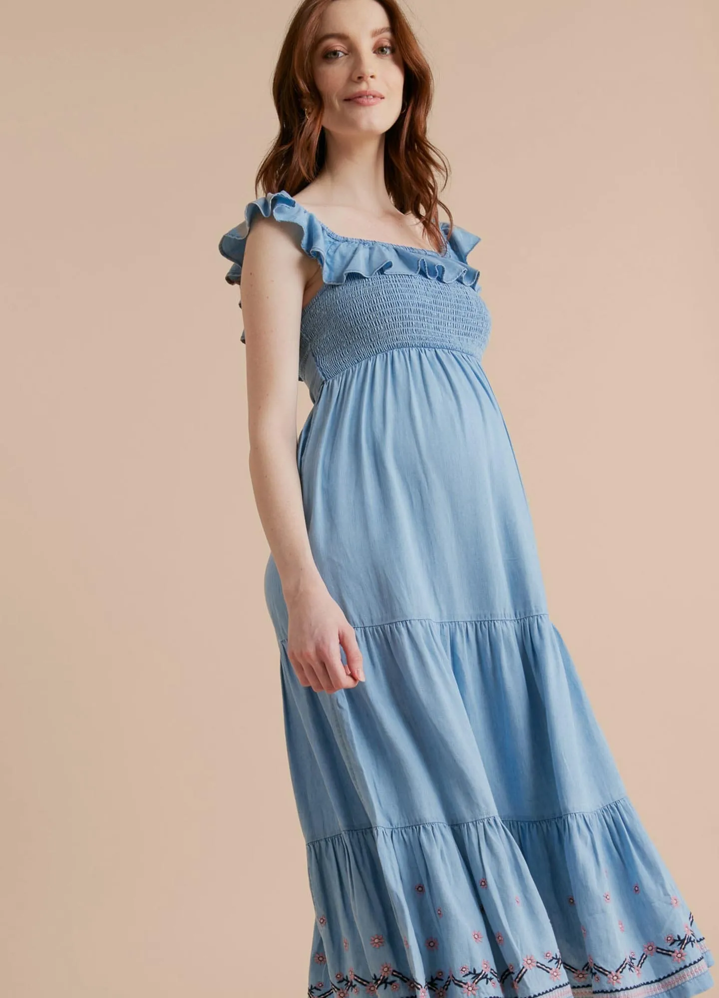 Ruffle Smocked Midi Dress