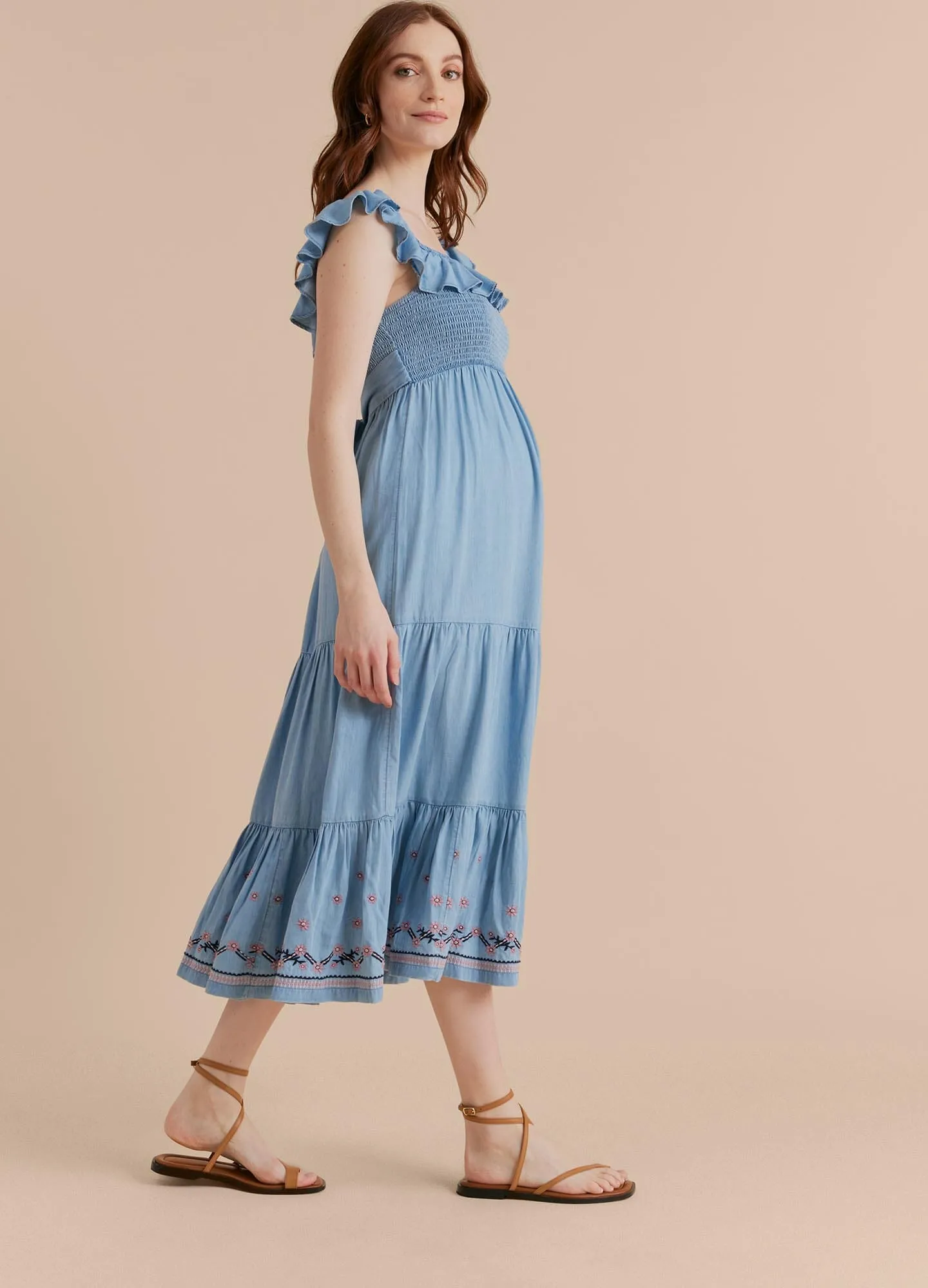 Ruffle Smocked Midi Dress